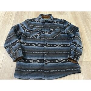 Skyhawk Blanket Shirt Mens Sz L Blue Aztec Wool Blend Flannel Jacket Western